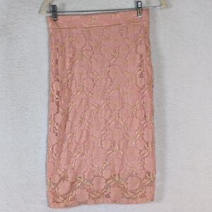 Bohme Womens Pink &‎ Gold Metallic Lace Pencil Skirt Size S